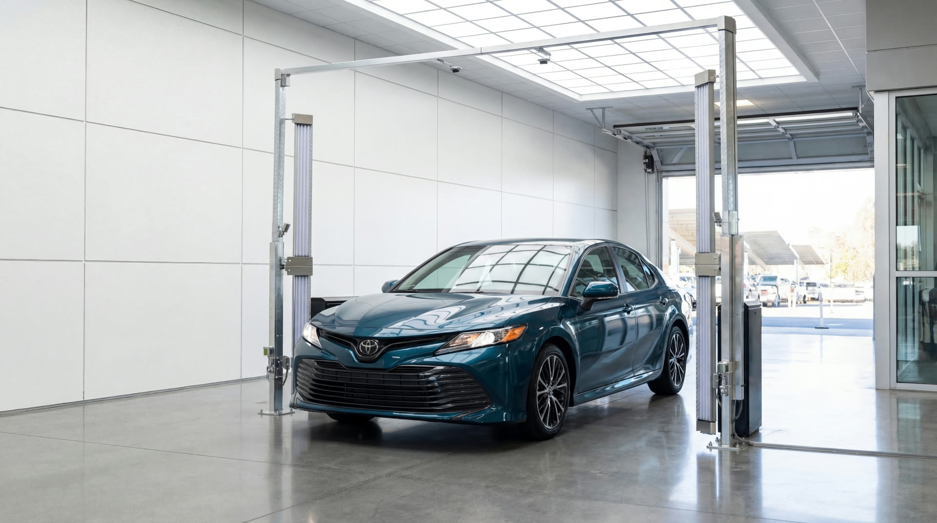 Service advisor inspecting vehicles